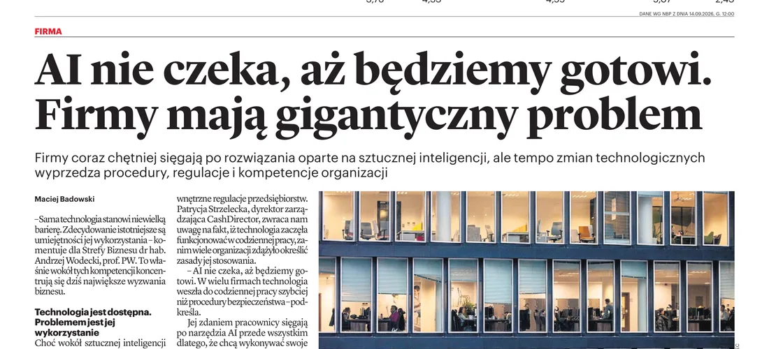 Nagłówek artykułu „AI nie czeka, aż będziemy gotowi. Firmy mają gigantyczny problem” w dziale Strefa Biznesu „Kuriera Lubelskiego”