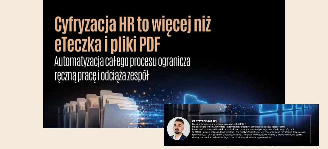 Nagłówek publikacji o cyfryzacji całego procesu HR oraz sylwetka Krzysztofa Górskiego