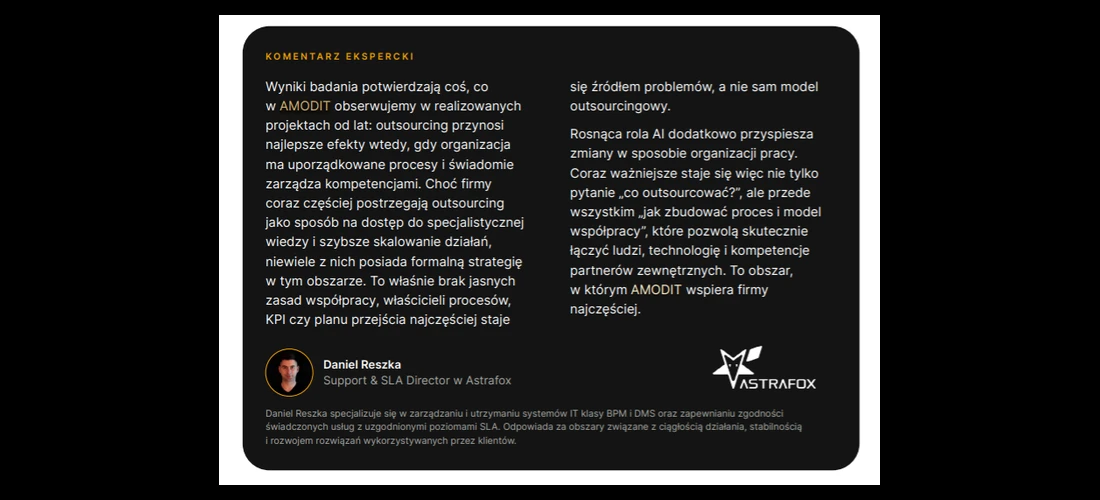 Komentarz Daniela Reszki o organizacji procesów i outsourcingu w raporcie Outsourcing 2026